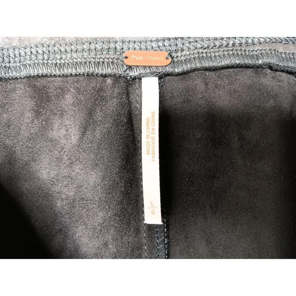 Free People OB1015172 Faux Suede Vegan Pants Size L Black Stretch Jegging